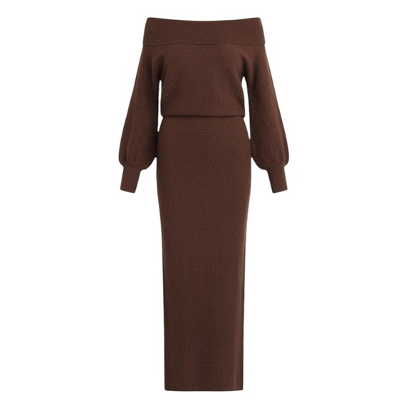 Favorite Daughter Irene Sweater Off the Shoulder Maxi Dress XL Brown - Picture 6 of 11